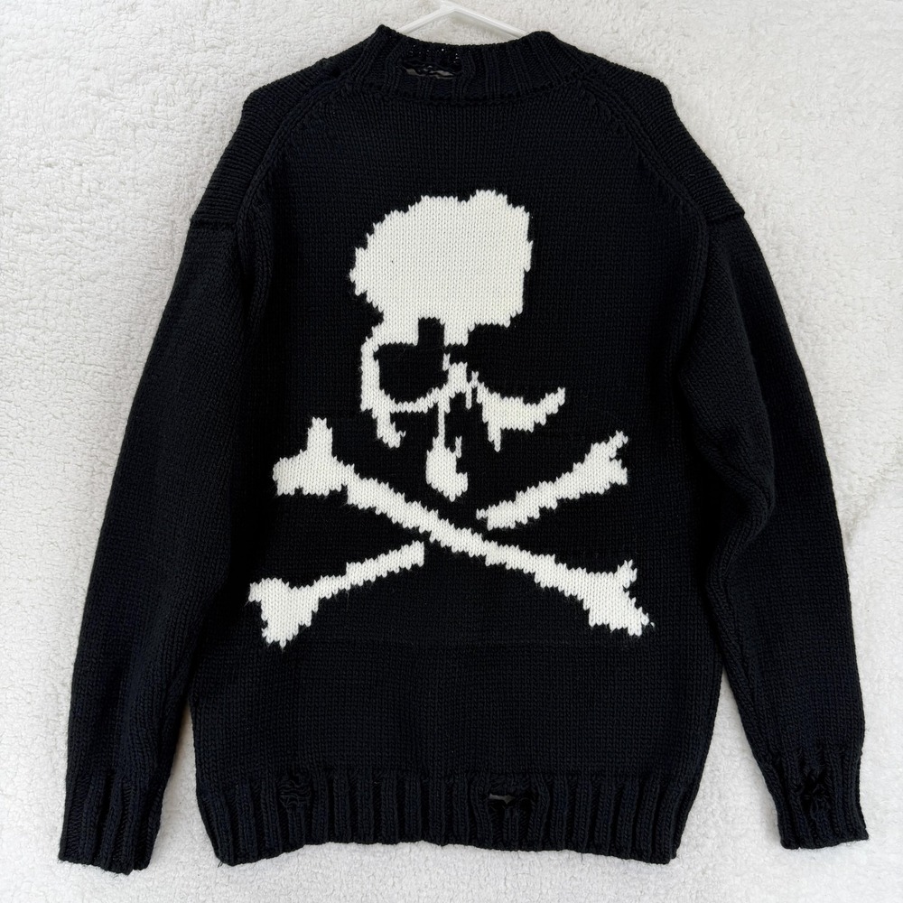 Mastermind World‎ Sweater Mens Medium Black Skull Chunky Knit Crewneck Pullover